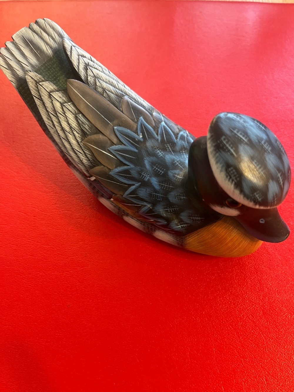 Vintage Hand Carved Painted Wooden Duck Decoy 8”L 3”W 4”H